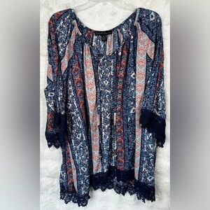 French Laundry Navy and Coral Boho Peasant Tunic